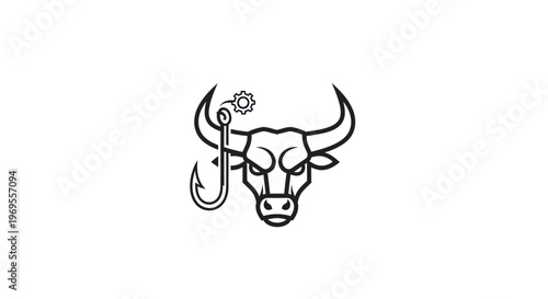 Bull head with gear and hook logo design business and financial concept