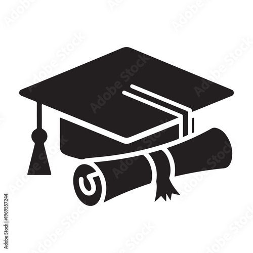 Graduation cap and diploma silhouette icon for education concepts