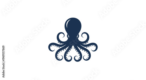 A dark blue octopus icon illustration.