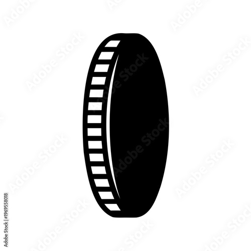 Stylized vector image of a black coin with distinctive ribbed edge design