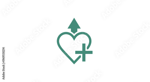 Green heart with arrow and cross symbol.