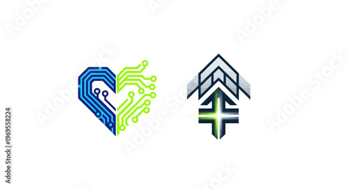 Two abstract logos on white background.