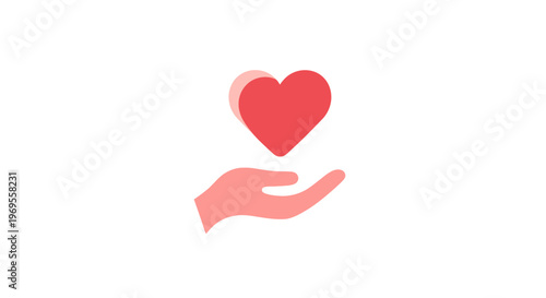 Hand holding a red heart symbol.