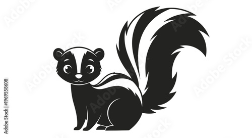 Cartoon skunk illustration in black and white isolated on white background