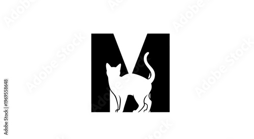 Cuadro en lienzo Cat silhouette within letter m modern design concept isolated on white