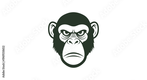 Chimpanzee head illustration in dark green on white background vector art