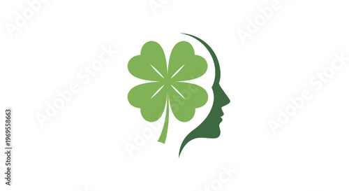 Cloverleaf within human head silhouette symbolizing luck and wellbeing