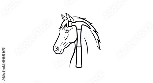 Conceptual horse head and hammer illustration symbolizing concept of work