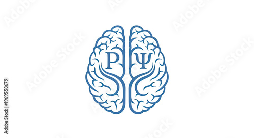 Conceptual brain illustration with letters p and psi on white background