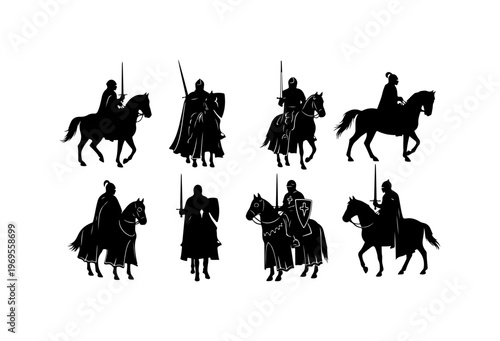 Medieval Knights on Horseback Silhouettes