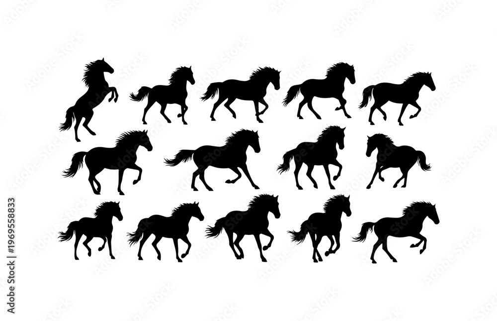 Fototapeta premium Dynamic Silhouette Horses in Various Poses