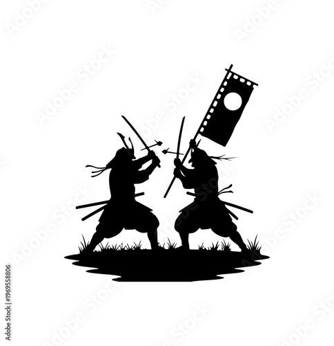Samurai Duel with Wind Socks in Battle