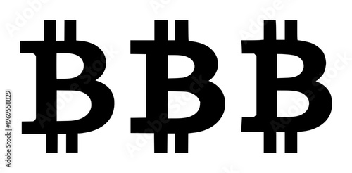 Bitcoin currency symbol set with solid black color featuring cryptocurrency, digital money, financial technology with blockchain and global payment