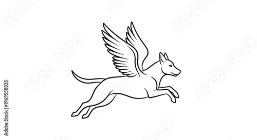 Dog with wings illustration on white background for commercial design