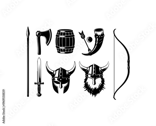 Viking-Themed Weapon and Armor Vector Icons