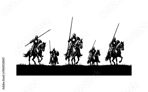 Medieval Knights on Horseback Battle Scene