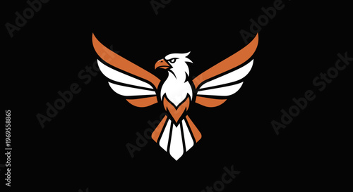 Eagle icon with outstretched wings on black background vector illustration
