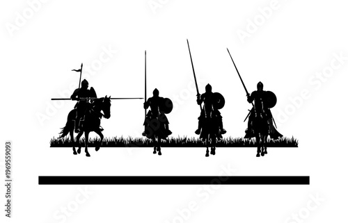 Medieval Knights on Horseback Silhouette