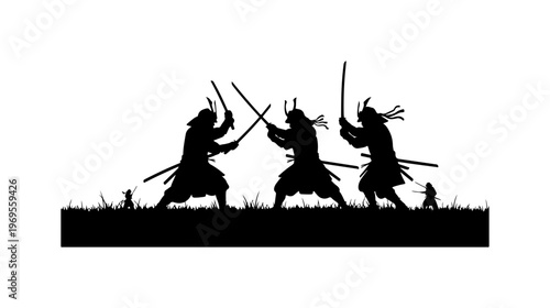 Silhouette Samurai Battle in Nature