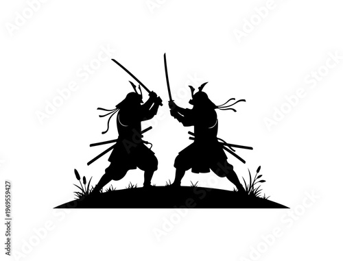 Samurai Duel in Traditional Armor Silhouette