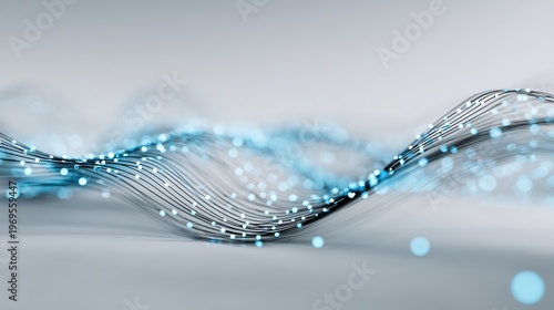 strategy consulting data concept, elegant abstract wave curves with luminous blue micro lights, thin transparent line network