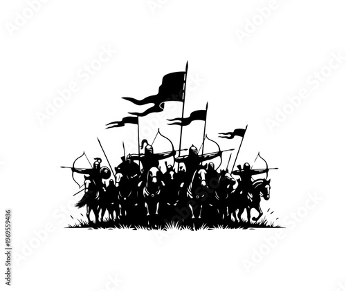 Medieval Archers Battle Formation Vector Illustration