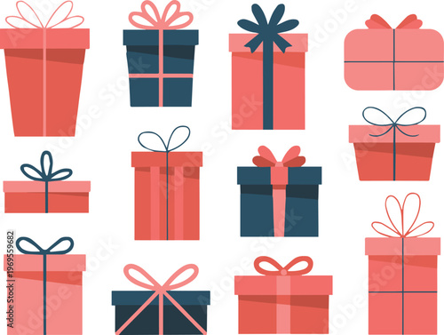 gift box grid minimal vector icons ribbon bow illustration