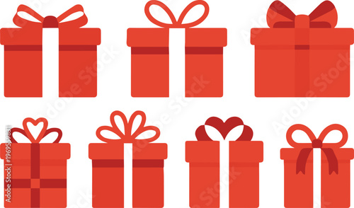 gift icon set red gift box designs with white bows