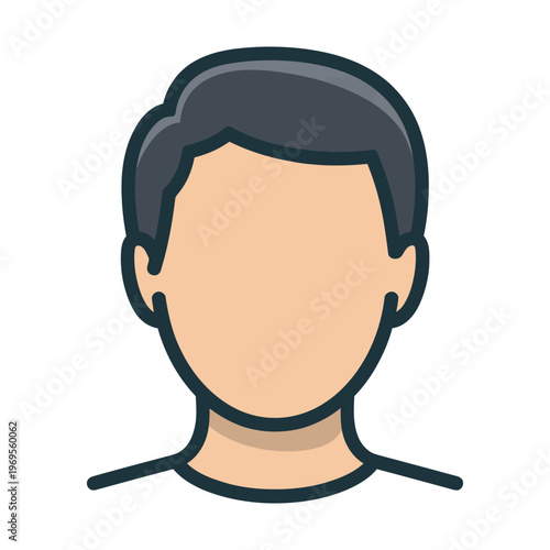 Vector of a faceless generic avatar with short black hair and a light skin tone.