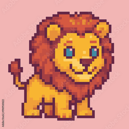 cute leon with pixel art style, eps 10 illustration 