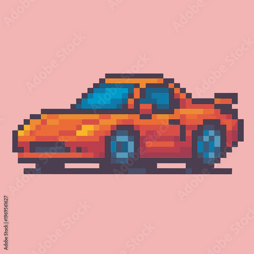 cute sport cars with pixel art style, eps 10 illustration