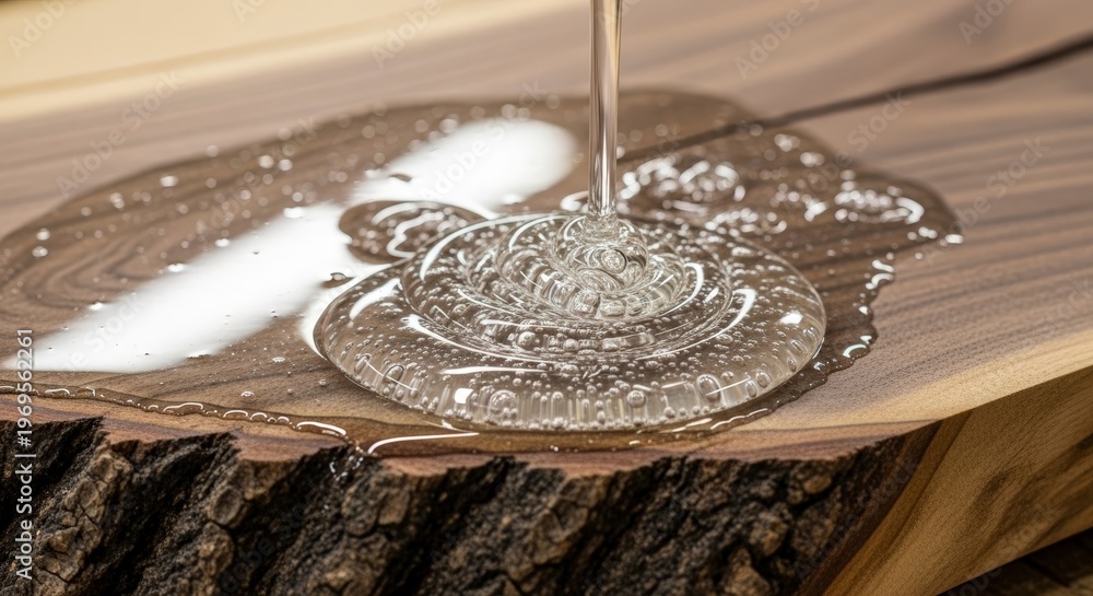 Fototapeta premium Water pouring onto metal plate surface.