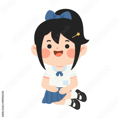 Girl student sitting politely on floor in Thai style