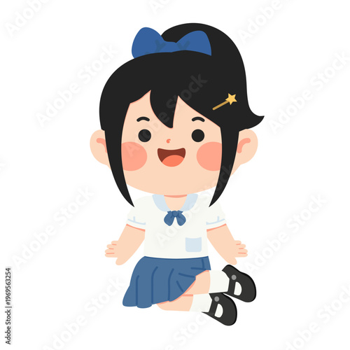 Girl student sitting politely on floor