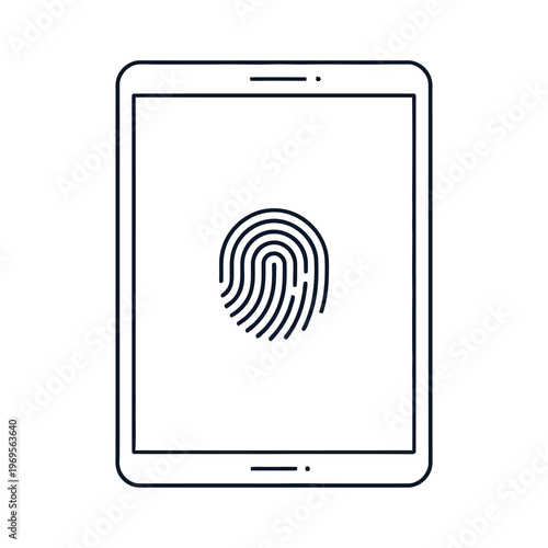 Tablet displaying a fingerprint icon for biometric security