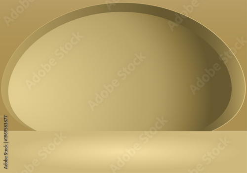 高級感のあるゴールドグラデーション楕円ステージと立体的な陰影が美しいミニマル背景素材（商品展示・表彰・ラグジュアリーデザイン向け）