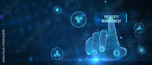 PROPERTY MANAGEMENT inscription, new business concept Business, Technology, Internet and network concept. 3d illustration