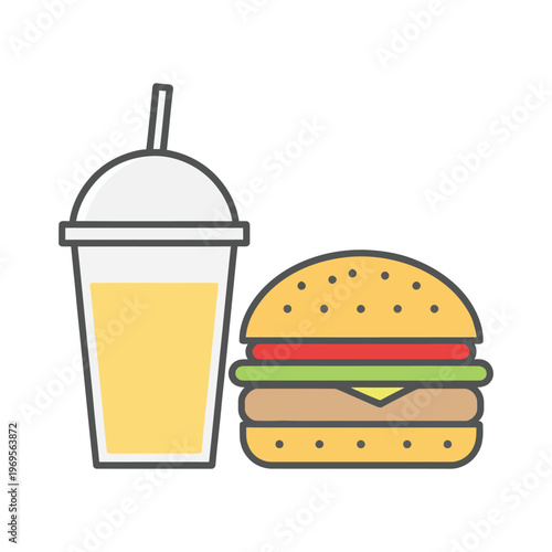 Refreshing drink and a classic cheeseburger displayed together