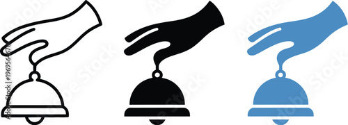 Hand pointing covered dish icon set, black and blue vector icons for food service restaurant catering and hospitality concept design.