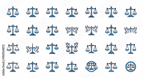 Scales of Justice Icon Set Legal Symbol Illustration Balance Equality Law Concept Vector Graphics Design Elements for Website and App