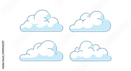 Four light blue cartoon clouds arranged in a square formation on a white background