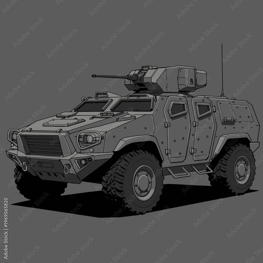 Obraz premium Military Armored Vehicle with Turret Gun.