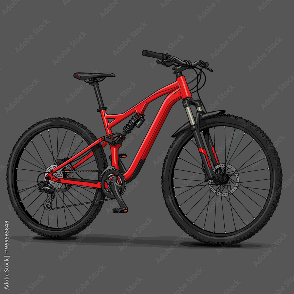 Obraz premium Red Mountain Bike with Black Wheels.