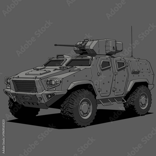 Military Armored Vehicle with Turret Gun.