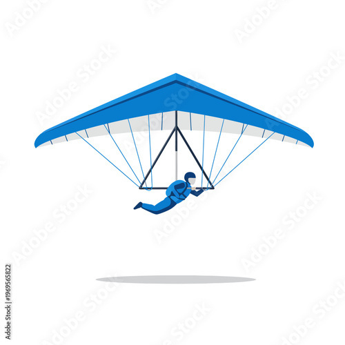 Person flying with blue hang glider.