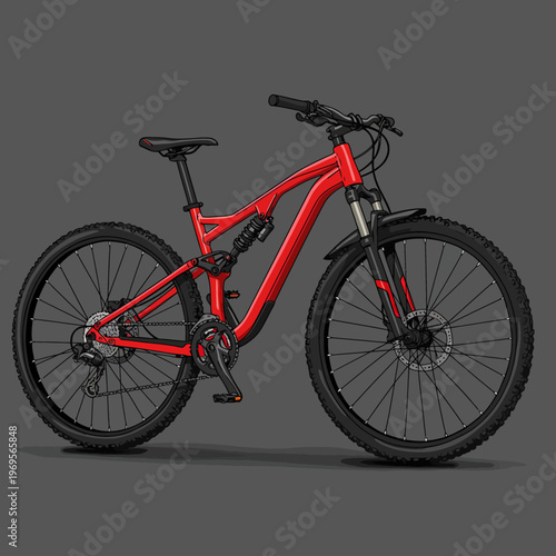 Red Mountain Bike with Black Wheels.