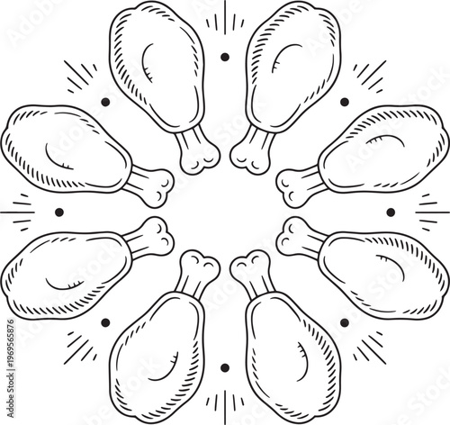 Circular Pattern of Chicken pieces Drumsticks