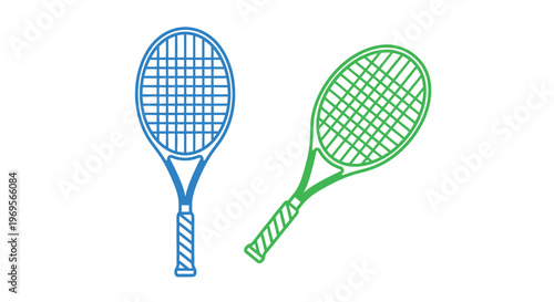 Two tennis rackets one blue and one green displayed side by side as icons