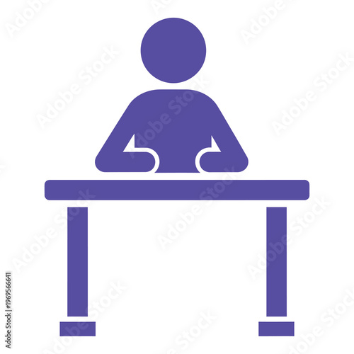 Purple person sitting at a table with elbows on surface icon