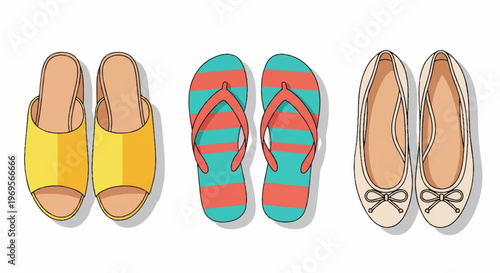 Colorful Flat Shoes, Women's Sandals, Heeled Flats, Summer Footwear, Shoe Icons